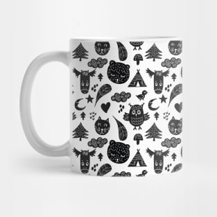 Black And White Cute Animals Pattern Mug